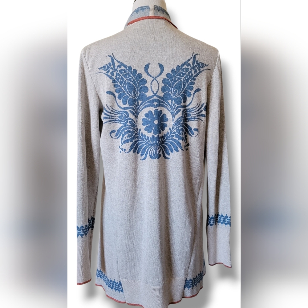 Peruvian Connection Pima Cotton Intarsia Draped Open Cardigan S - Picture 2 of 8